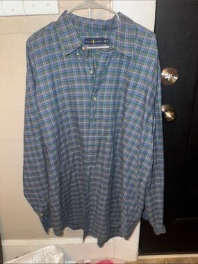 Ralph Lauren Green and Blue Plaid Button-Down Shirt 2XLT
